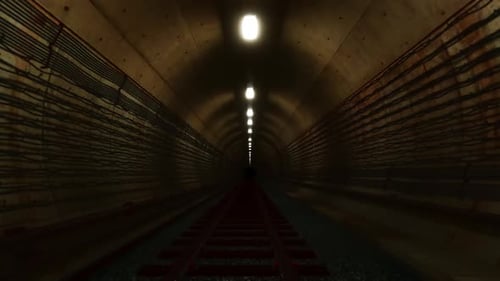 Subway Tunnel Travel with Flashing Lights and Railroad Tracks
