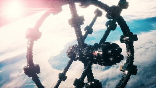 Futuristic Space Station Orbiting Earth in Cinematic 3D Animation