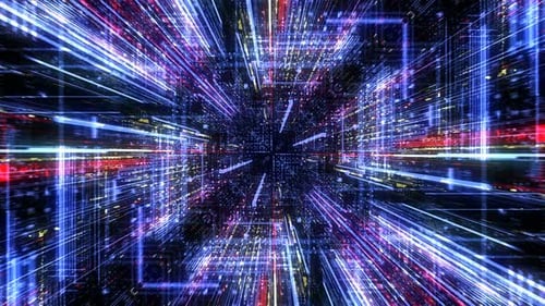 Abstract digital virtual city with technology and connection. 3D render 4K loop