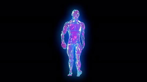 Futuristic Walking Hologram Human Body Loop Animation