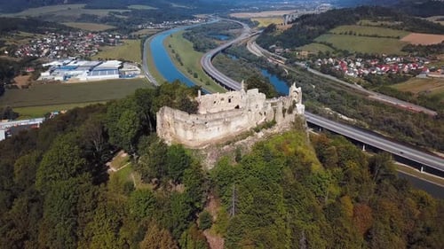Flying Around Povazsky Castle, Slovakia