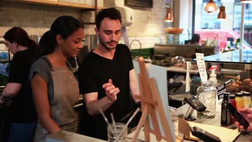 Colleagues in coffee shop