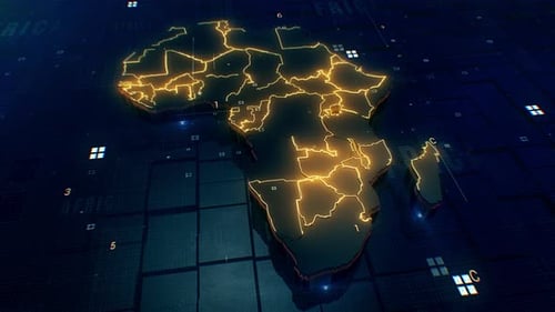 Digital Africa Map with Glowing Borders and Connections