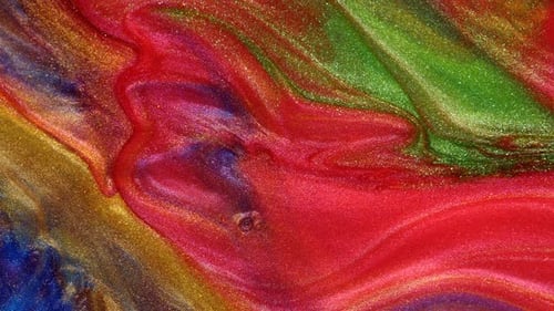 Shimmering, Colorful Paint Mixing in an Abstract Pattern