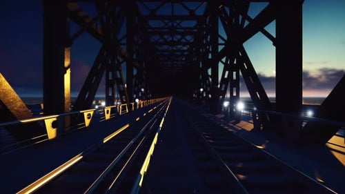 Night Train Passing on a Railway Bridge