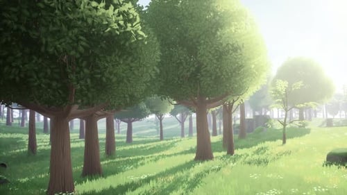 Cartoon Landscape with Hills and Forest