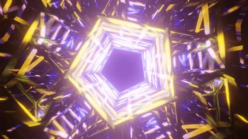 Tunnel spirituel de mandala visuel d'animation à motif trippy coloré en 3D avec lumière de géométrie sacrée