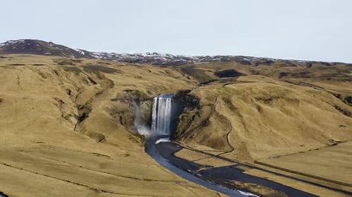 Aerial View of Skogafoss Waterfall and the Valley Iceland