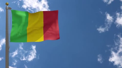 Mali Flag Waving Against a Clear Blue Sky