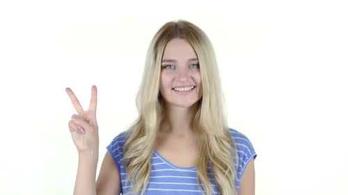 Young Woman Smiling, Making Peace Sign