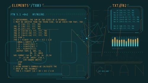 Interface HUD abstraite avec code et infographies 4K
