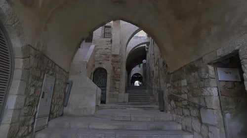 Stone Arches and Staircases in Historic Urban Setting