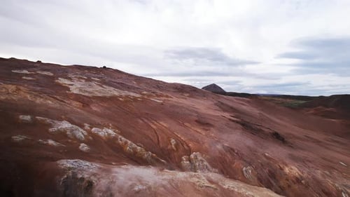 Drone Flight Over Hilly Geothermal Area Of Myvatn