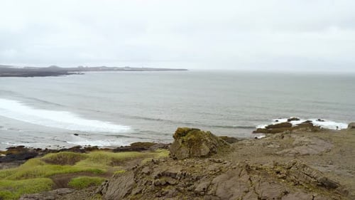 Scenic Seaside View Of Reykjanes Iceland - aerial revolving shot