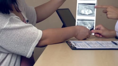 Pregnant Woman and Gynecologist Doctor at Hospital