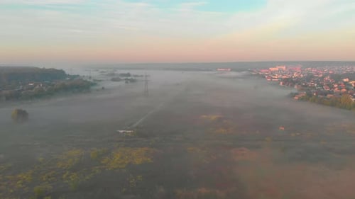Aerial Suburb Fog