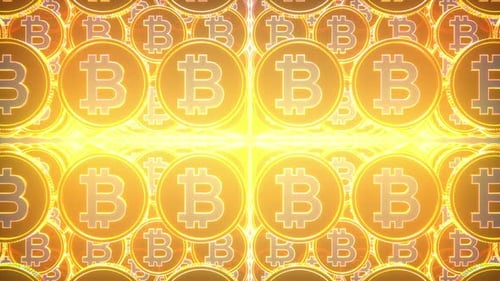 Glowing Bitcoin Coins Tunnel Loop Animation