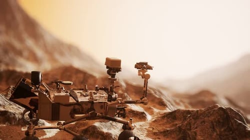 3D Mars Rover Exploring a Distant Alien Planet Landscape