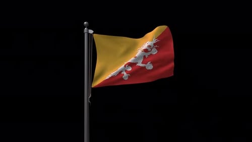 Drapeau du Bhoutan sur mât avec canal Alpha 4K