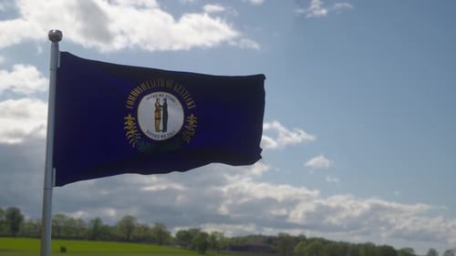 Kentucky State Flag Waving with Clouds