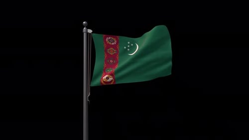 Turkmenistan Flag Waving on a Pole with Alpha Channel