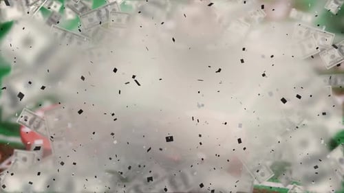 Animation of american dollars floating over casino gambling board