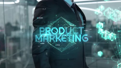 Futuristic Holographic Network Reveals Product Marketing Text