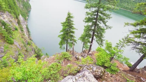 Beautiful river surrounded by mountain range 4k
