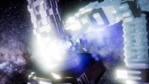 Futuristic Space Station with Glowing Details in Deep Space