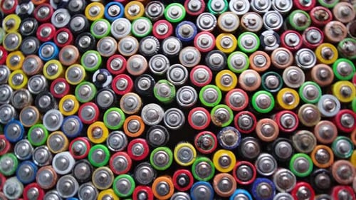 Close Up of Positive Ends of AA Batteries of Electric Batteries and Accumulators AAA