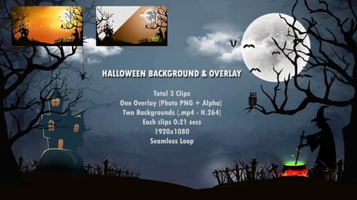 Animated Halloween Haunted Scene Background and Overlay