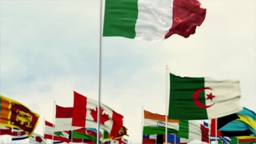 Waving Flag of Italy and Many Nations