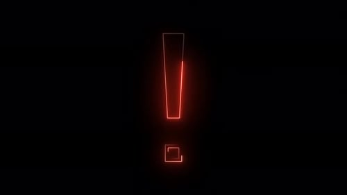 Panneau d'exclamation lumineux avec néon. Panneau au néon brillant sur fond noir. Vd. 12