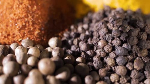Variety of Colorful Culinary Spices in Close-up Detail