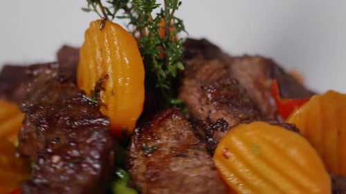 Gourmet Meat and Vegetable Dish Close-Up