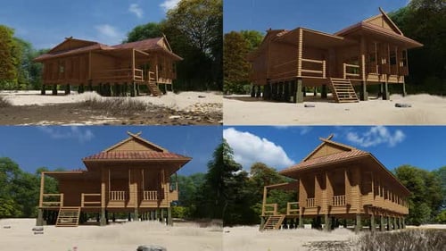 3D Animation of Traditional Wooden Stilt House Pack