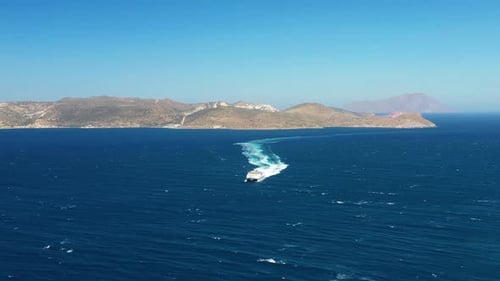 Aerial view at the cruise ship at the day time. Adventure and travel.