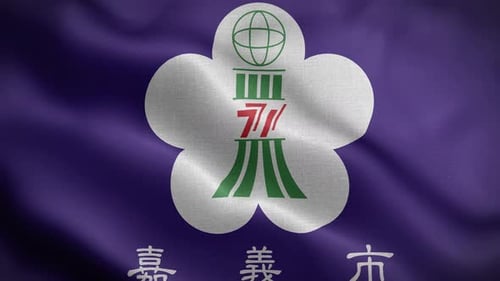 Chiayi City Taiwan Flag Waving with Realistic Fabric Texture
