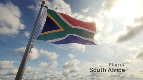 Realistic South African Flag Waving Against Blue Sky