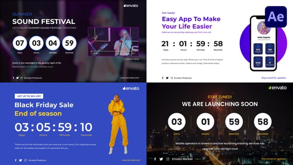 Full Screen Countdown Timers, Elements ft. banner & circle - Envato
