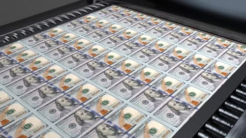 Money Printer Go Brrr 100 Dollar Bills Stimulate US Economy Inflation