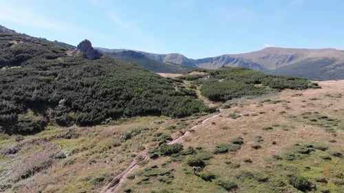 Aerial Panoramic View of Green Mountain Range and Hills in Valley of Carpathian