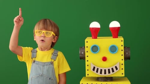 Boy and Toy Robot With an Idea