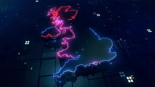 United Kingdom Digital Map Neon Outline Reveal