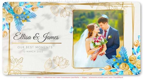 Elegant Wedding Day Slideshow with Golden Floral Frames