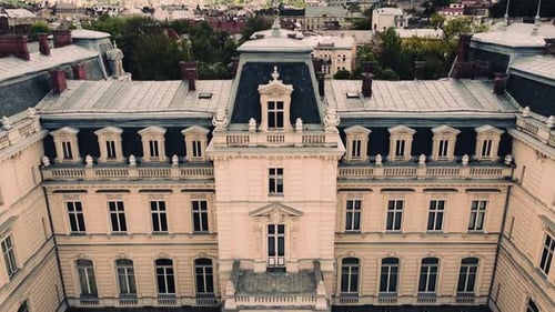 Aerial drone view of a flying over the old palace.