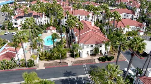 Aerial View of Typical Southern California Spanish Style Residential Condo with Swimming Pool