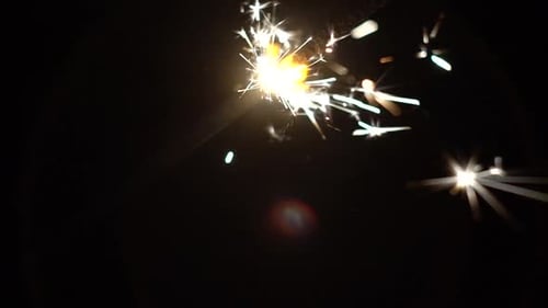 Sparkler Emitting Light and Sparks in the Night