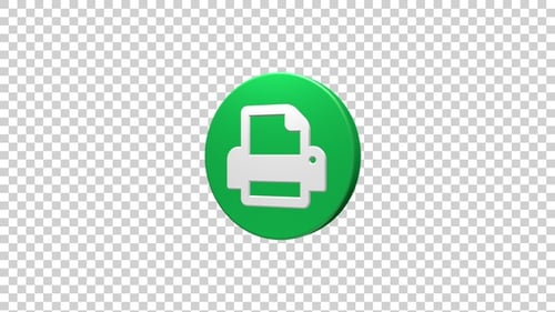 Animated 3D Printer Icon Loop on Green Circle with Alpha Channel