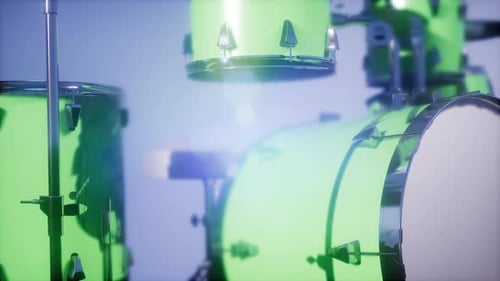 Vibrant Green Drum Kit Animation with Lens Flare
